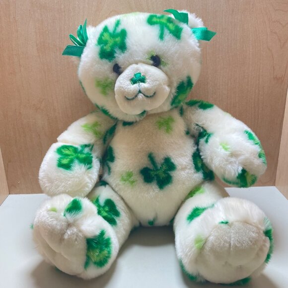 Shamrock Teddy Bear Plush By Build-A-Bear Workshop White & Green 100% Polyester - Picture 2 of 9